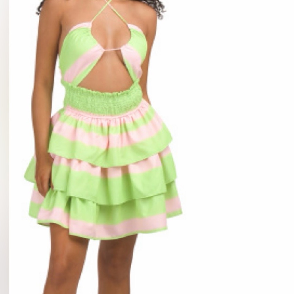 Main Strip Green and Pink Backless Dress